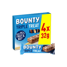 Bounty Triple Treat Fruit Nut and Chocolate 4X32g