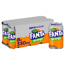 Fanta Orange Zero No Added Sugar 8 x 330ml