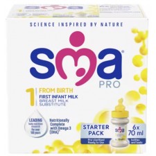SMA Pro Stage 1 First Infant Milk From Birth Starter Pack 6 x 70ml