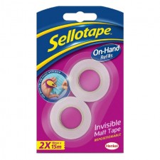 Sellotape On Hand Invisible Refills Twin Pack 15m