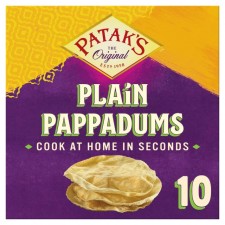 Pataks 10 Pappadums Plain Ready to Cook 100g