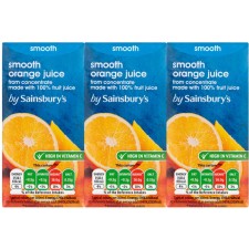 Sainsburys Orange Juice Smooth Carton 3 x 200ml 
