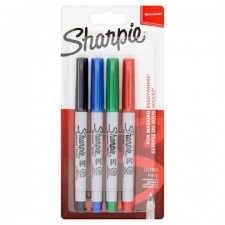 Sharpie Permanent Marker Assorted Colours Ultra Fine 4 Pack