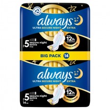Always Ultra Sanitary Towels Secure Night Extra Size 5 14 per pack