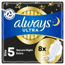 Always Ultra Secure Night 8 Pack Sanitary Towels with Wings Size 5