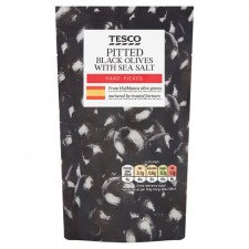 Tesco Pitted Black Olives with Sea Salt 70G