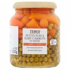 Tesco Petit Pois And Baby Carrots 340g Jar