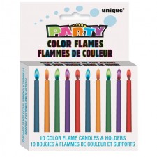 Colour Flame Birthday Candles and Holders 10 Pack