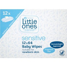 Sainsburys Little Ones Sensitive Fragrance Free Baby Wipes 64 x 12