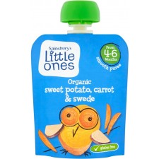 Sainsburys Little Ones Organic Sweet Potato Carrot and Swede Smooth Puree 4mth+ 70g