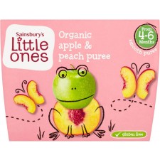 Sainsburys Little Ones Organic Apple and Peach Puree 4mth+ 4x100g