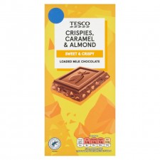Tesco Crispies Caramel and Almond Loaded Milk Chocolate 180g
