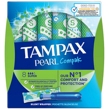 Retail Pack Tampax Pearl Compak with Applicator Super 8 x 12