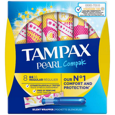 Retail Pack Tampax Pearl Compak with Applicator Regular 8 x 12