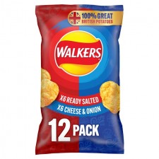 Walkers Ready Salted and Cheese and Onion Crisps 12 Pack 