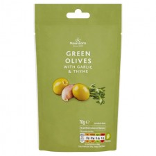 Morrisons Pitted Green Olives With Garlic and Thyme 70g