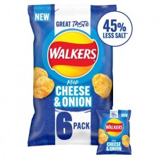 Walkers Less Salt Mild Cheese and Onion Multipack Crisps 6 pack