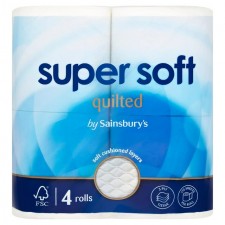Sainsburys Super Soft Toilet Tissue Quilted 4 Rolls