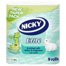 Nicky Elite 3 Ply Quilted Toilet Tissue 9 per pack