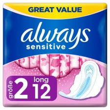 Always Sensitive Long Ultra Size 2 Sanitary Towels Wings 12 Pack