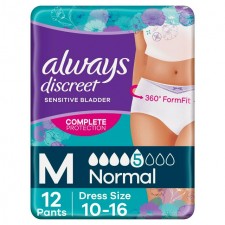 Always Discreet Underwear Incontinence Pants Normal Medium 12 Pack