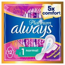 Always Platinum Normal Size 1 Sanitary Towels Wings 12 Pack