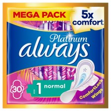 Always Platinum Normal Size 1 Sanitary Towels Wings 30 Pack