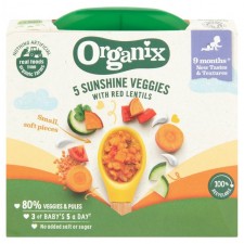 Organix 5 Sunshine Veggies with Red Lentils Organic Baby Food 190g