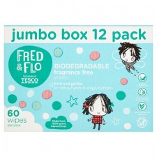 Fred and Flo Biodegradable Fragrance Free Wipes 12 x 60 Pack