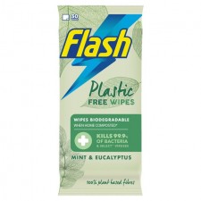 Flash Plastic Free Antibacterial Wipes Mint and Eucalyptus 30 per pack